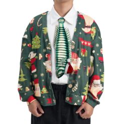 Christmas Novelty Green Striped Grouper Fish - Shaped Tie - Green Striped Grouper Fish Design In Taffeta Silk  - Funny Gift for Men - Tie Accessories