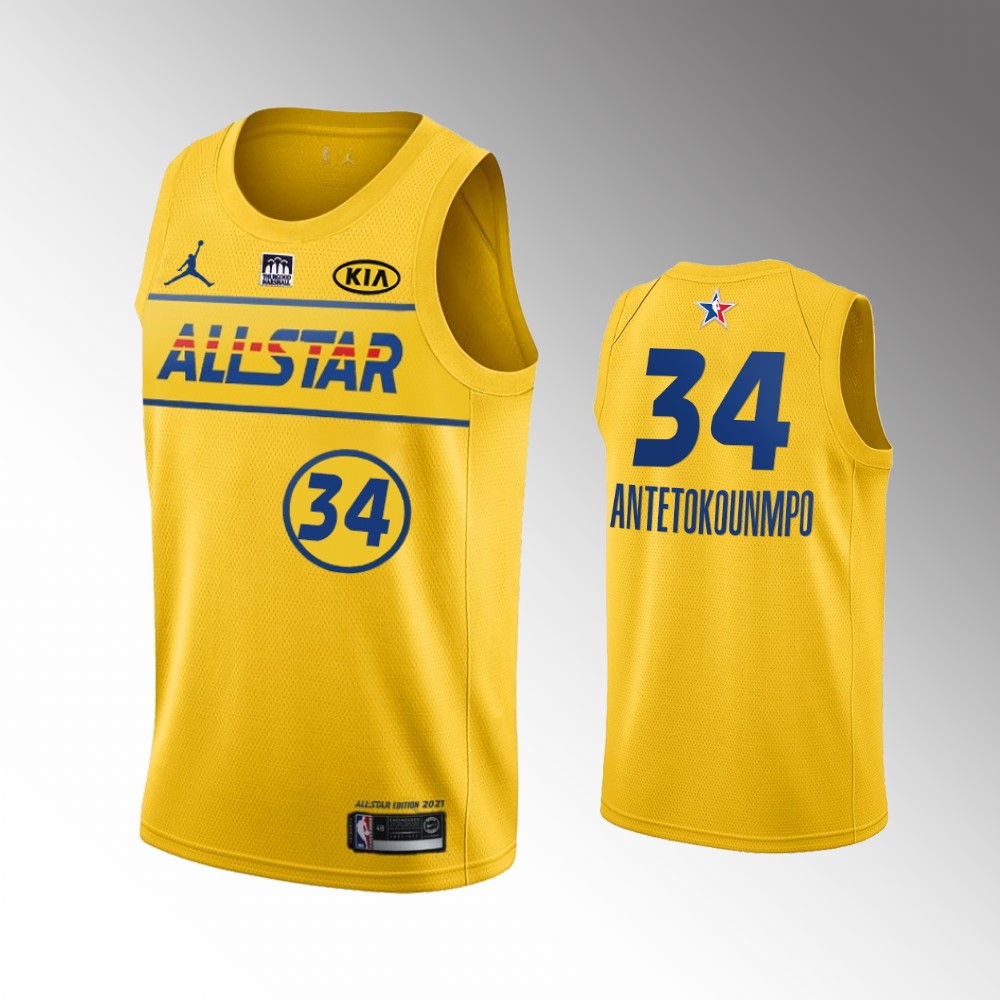 #34 Giannis Antetokounmpo Milwaukee Bucks 2021 All-star Antetokounmpo Jersey Gold