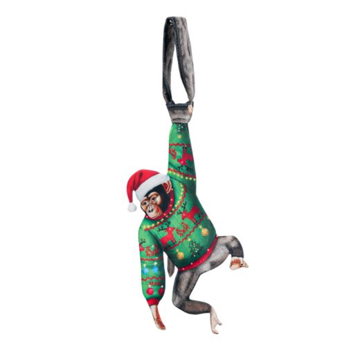 Christmas Monkey Novelty Tie - Funny Animal Tie, Holiday Gift, Taffeta Silk - Image 2