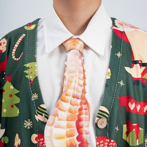 Christmas Novelty Seahorse Tie - Orange Animals Shape Necktie - Funny Holiday Gift for Men - Image 4
