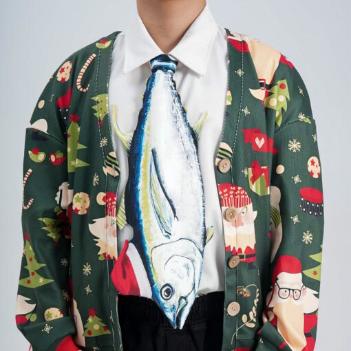Christmas Novelty Tuna Tie - Animals Fish Shape in Taffeta Silk - Funny Holiday Gift for Men - Image 6