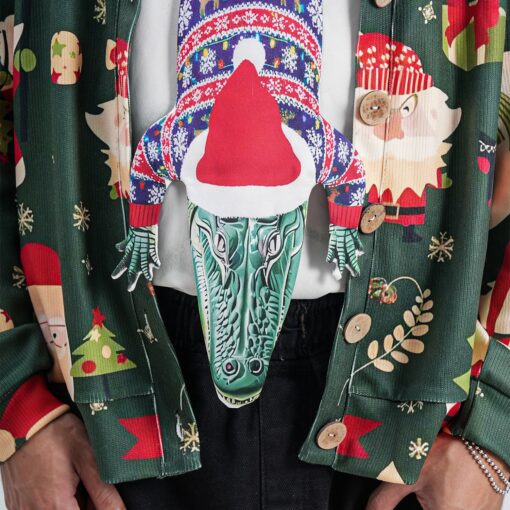 Christmas Novelty Tie - Alligator Shape in Taffeta Silk - Funny Holiday Gift for Men - Image 6