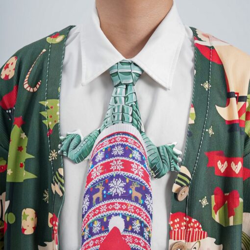 Christmas Novelty Tie - Alligator Shape in Taffeta Silk - Funny Holiday Gift for Men - Image 5