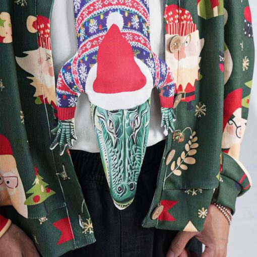 Christmas Novelty Tie - Alligator Shape in Taffeta Silk - Funny Holiday Gift for Men - Image 4