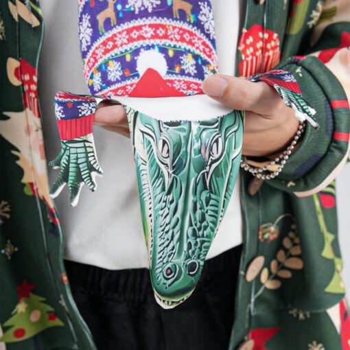 Christmas Novelty Tie - Alligator Shape in Taffeta Silk - Funny Holiday Gift for Men - Image 3