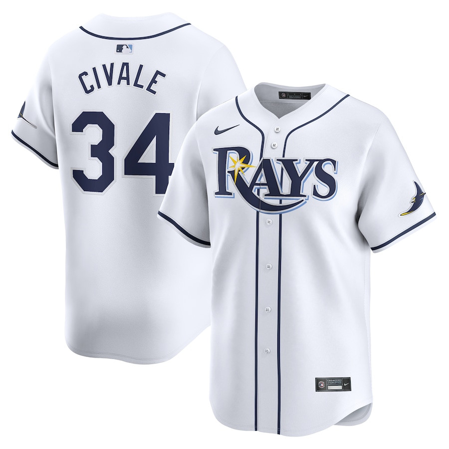 Aaron Civale 34 Tampa Bay Rays Home Limited Player Men Jersey - White - JS658 