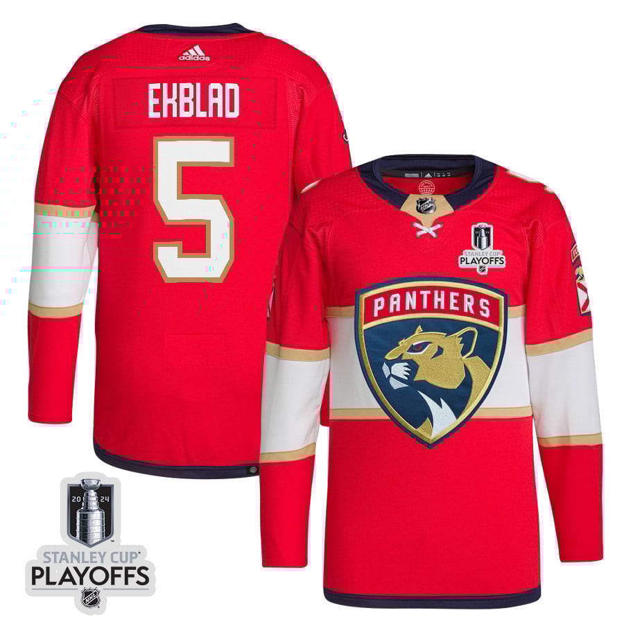 Aaron Ekblad 5 Florida Panthers 2024 NHL Playoffs Patch Home Jersey - Men, Red - JS290 