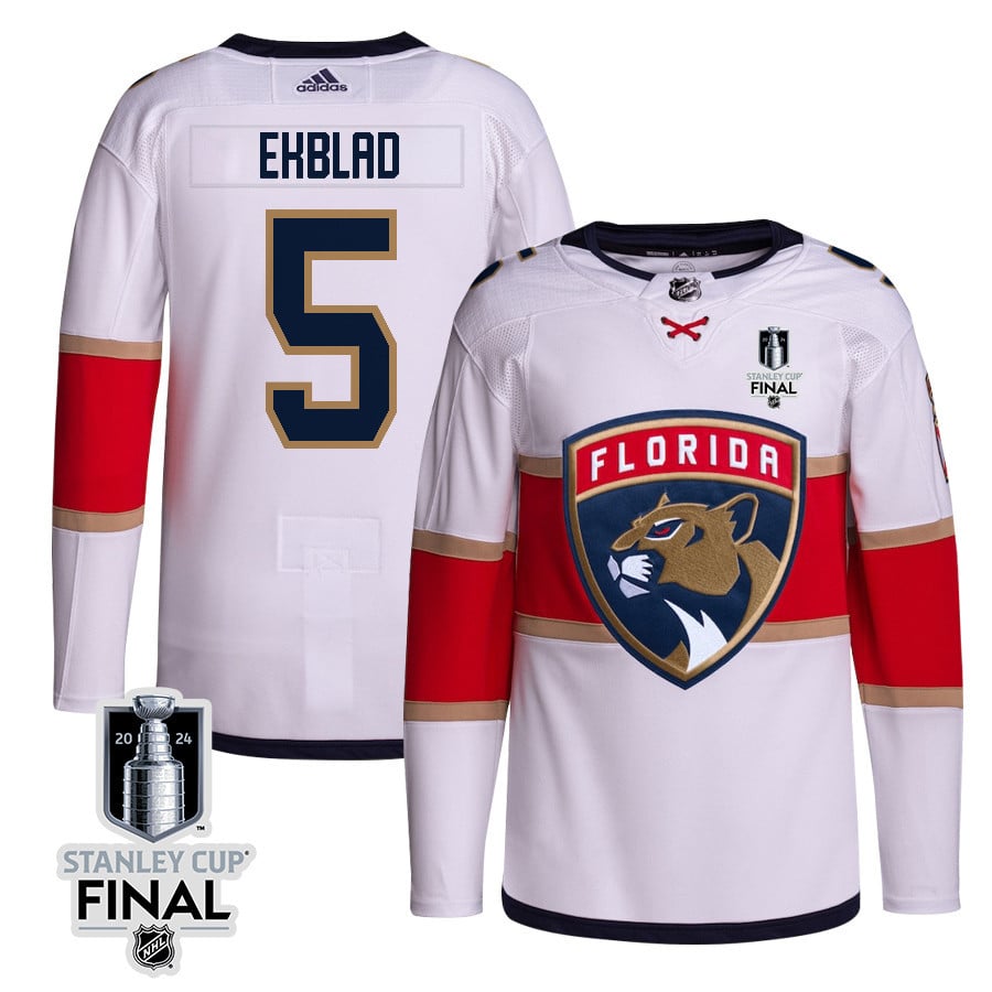Aaron Ekblad 5 Florida Panthers 2024 STANLEY CUP Final Away Breakaway Jersey - Men, White - JS921 