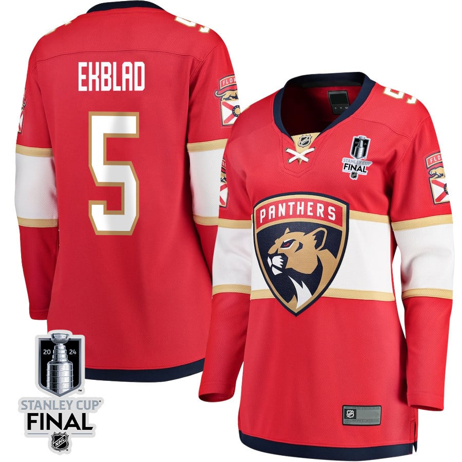 Aaron Ekblad 5 Florida Panthers 2024 STANLEY CUP Final Women's Home Breakaway Jersey - Red - JS330 
