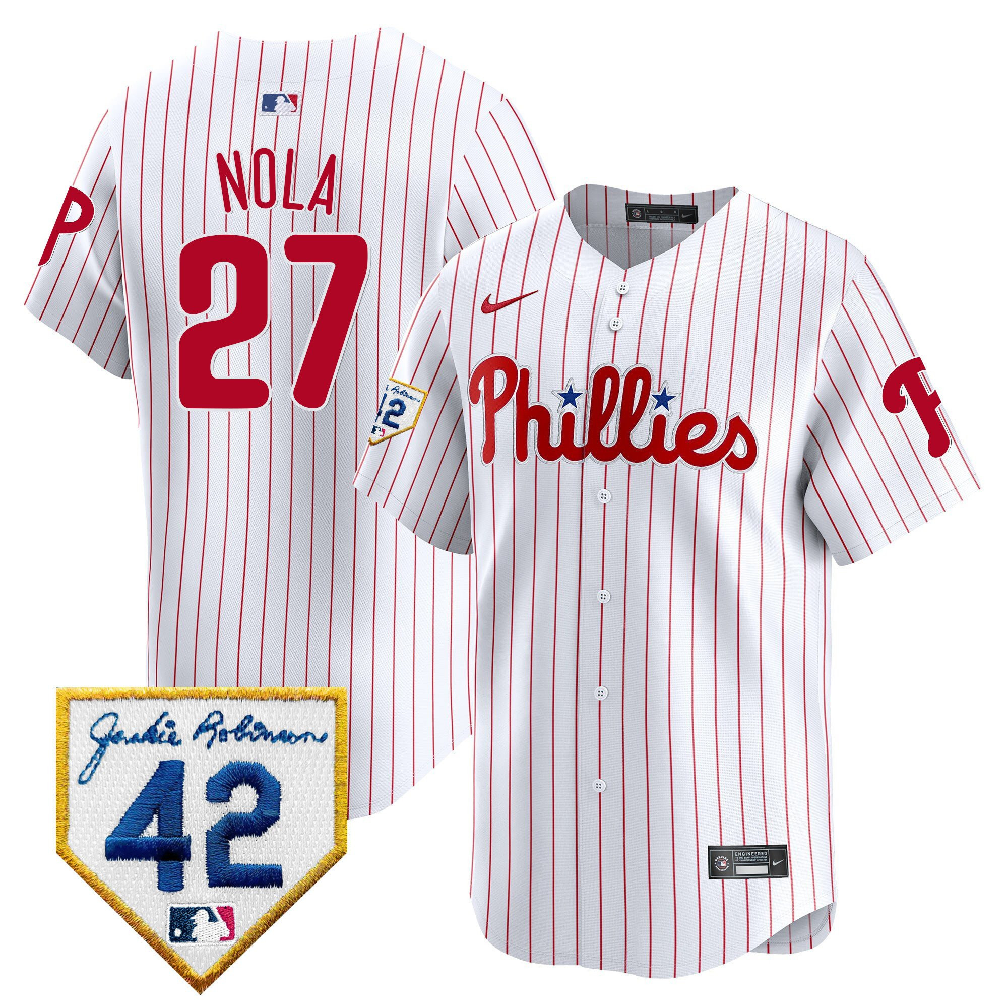 Aaron Nola 27 Philadelphia Phillies 2024 Jackie Robinson Patch Men Jersey - White 