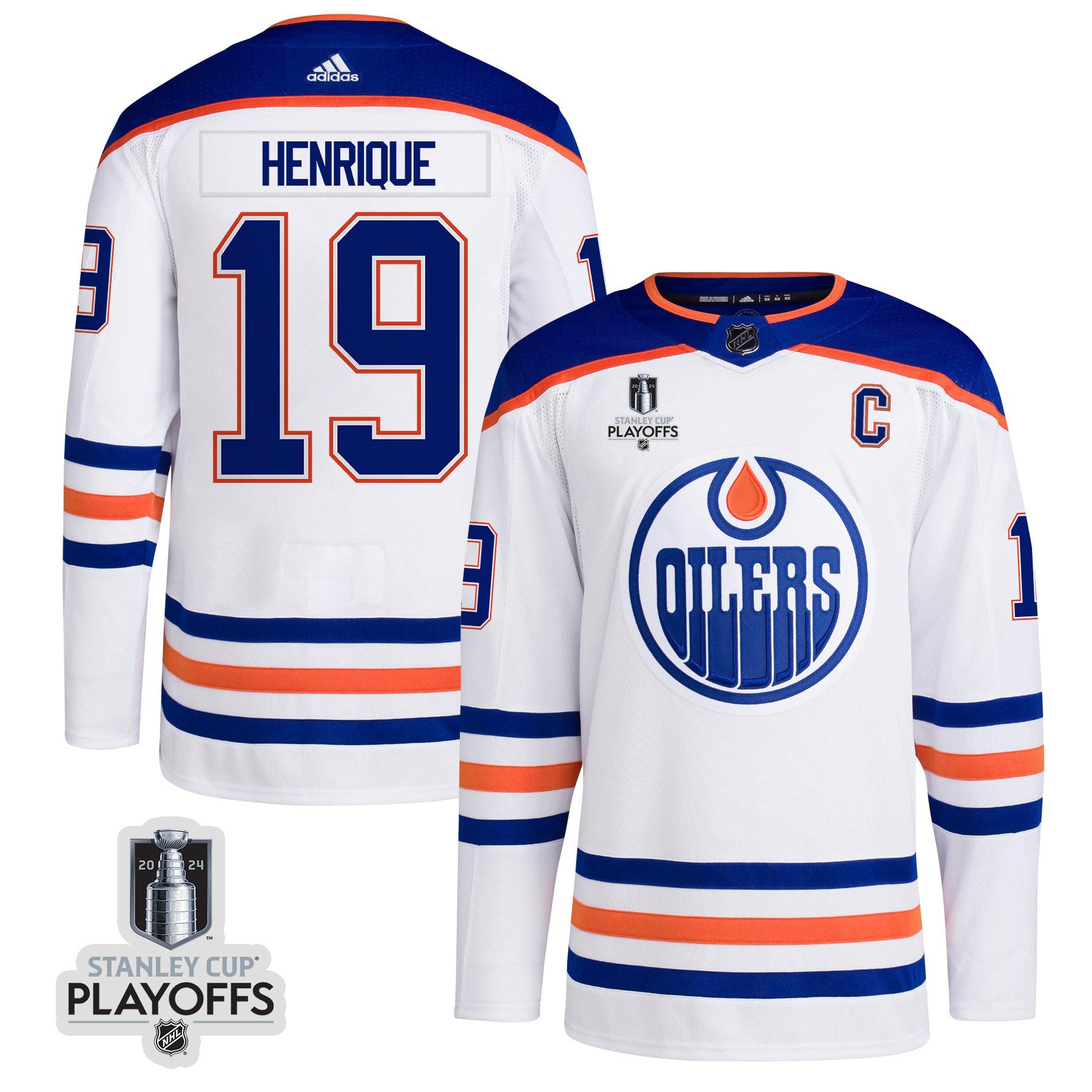 Adam Henrique 19 Edmonton Oilers 2024 NHL Playoffs Patch Away Jersey - Men, White - JS789 