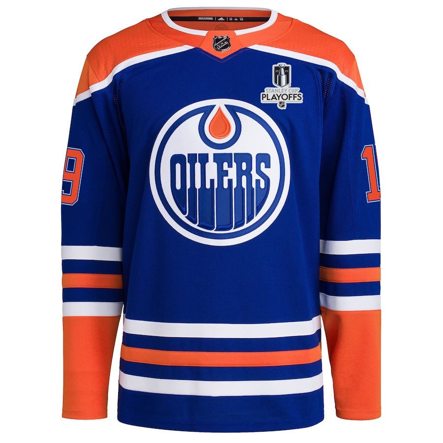 Alternative view of Adam Henrique 19 Edmonton Oilers 2024 NHL Playoffs Patch Home Jersey - Men - JS421 