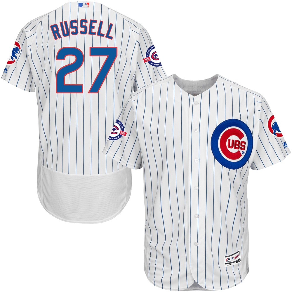 Addison Russell Chicago Cubs Majestic Home Flex Base Collection Jersey With 100 Years At Wrigley Field Commemorative Patch - White/royal