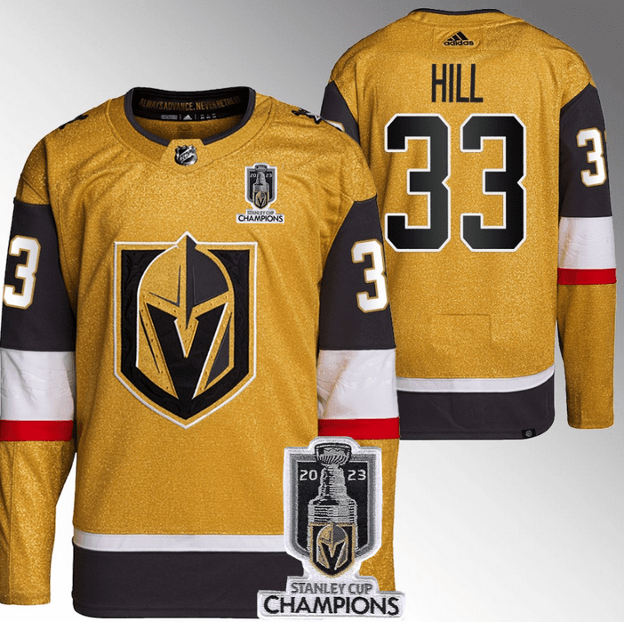 Adin Hill 33 Vegas Golden Knights 2023 Stanley Cup Champions Patch Breakaway Home Jersey - Gold - JS703 