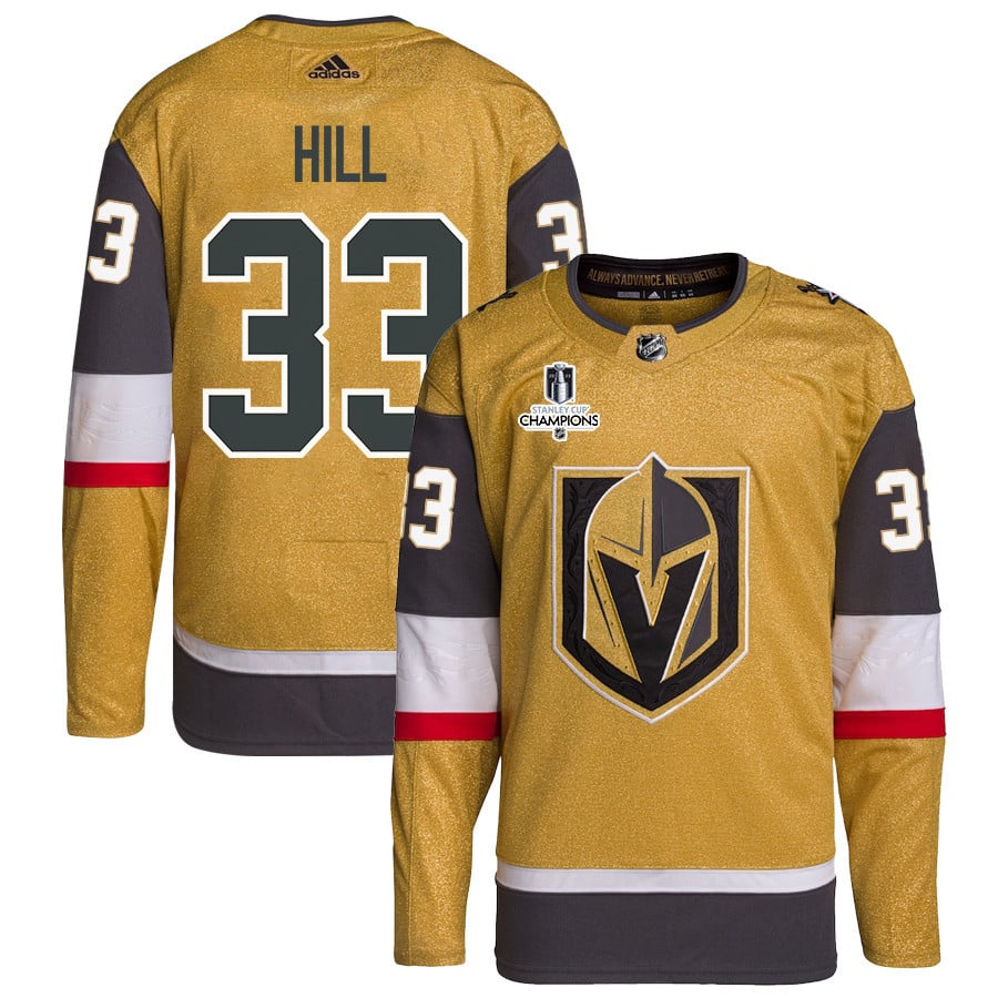 Adin Hill 33 Vegas Golden Knights Stanley Cup 2023 Champions Patch Home Breakaway Men Jersey - Gold - JS569 