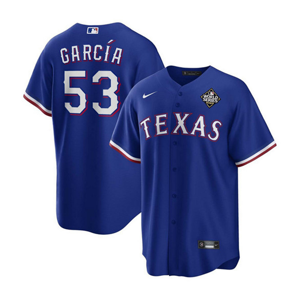 Adolis García 53 Texas Rangers 2023 World Series Stitched Baseball Jersey - Royal - JS949 