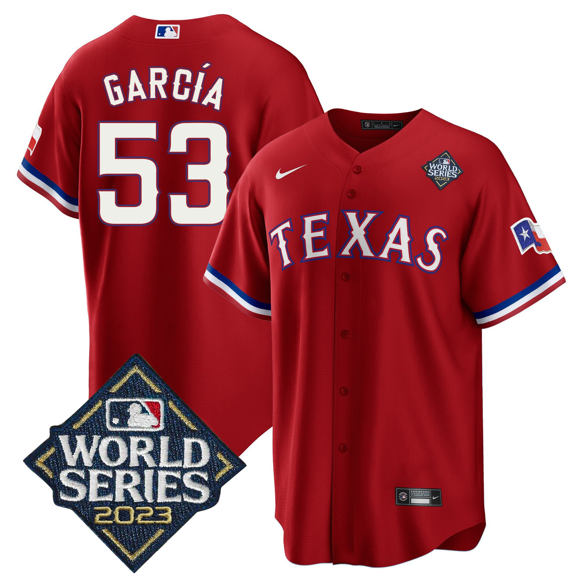 Adolis Garcia 53 Texas Rangers 2023 World Series Stitched Baseball Jersey - Red - JS554 