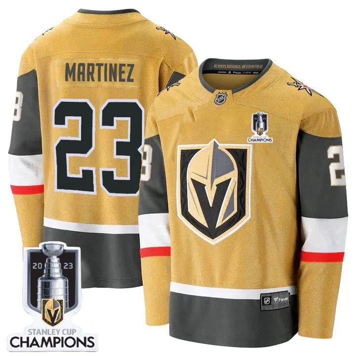 Alec Martinez 23 Vegas Golden Knights 2023 Stanley Cup Champions Patch Breakaway Home Jersey - Gold - JS658 