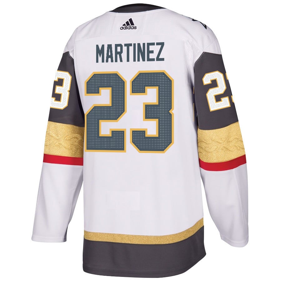 Alternative view of Alec Martinez 23 Vegas Golden Knights Stanley Cup 2023 Champions Patch Away Breakaway Men Jersey - White - JS595 