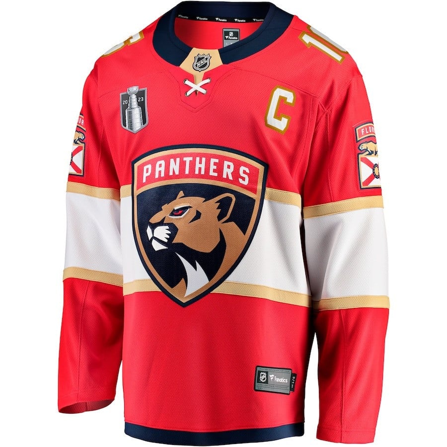 Alternative view of Aleksander Barkov 16 Florida Panthers 2023 Stanley Cup Final Home Breakaway Player Jersey - Red - JS747 