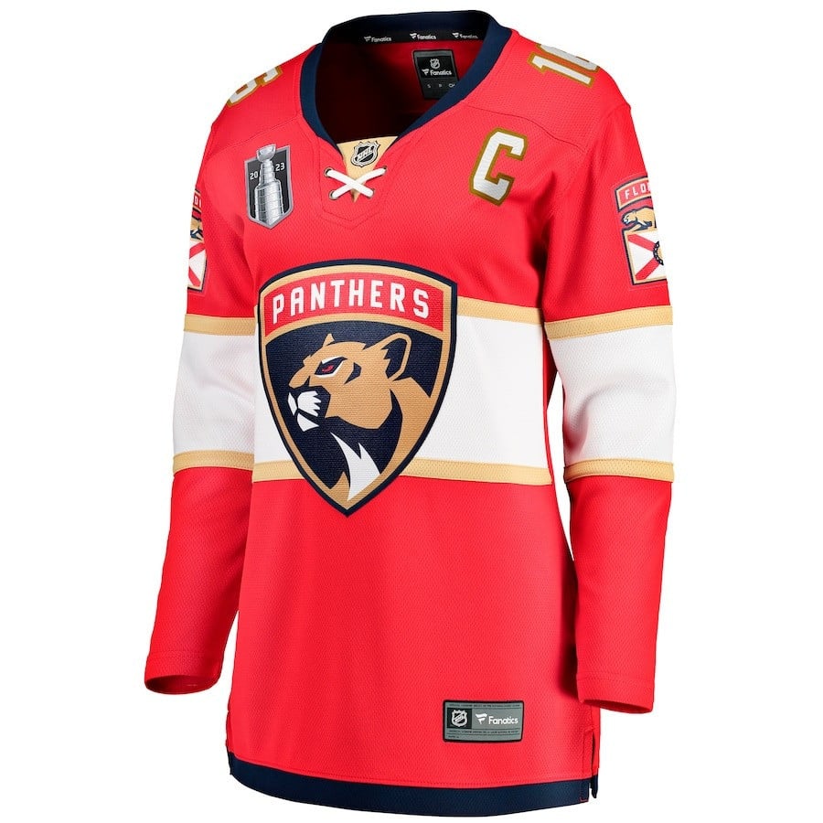Alternative view of Aleksander Barkov 16 Florida Panthers Women's 2023 Stanley Cup Final Home Breakaway Player Jersey - Red - JS187 