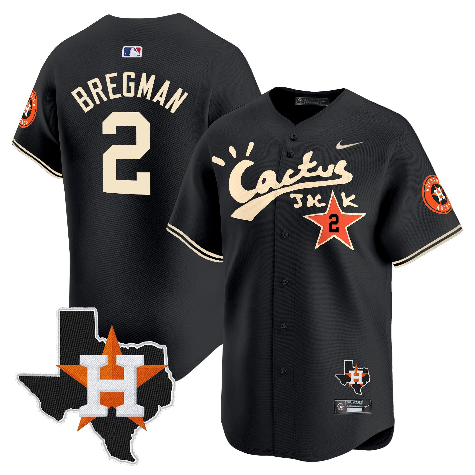 Alex Bregman 2 Houston Astros Cactus Jack Houston Patch Limited Jersey - Men, Black 