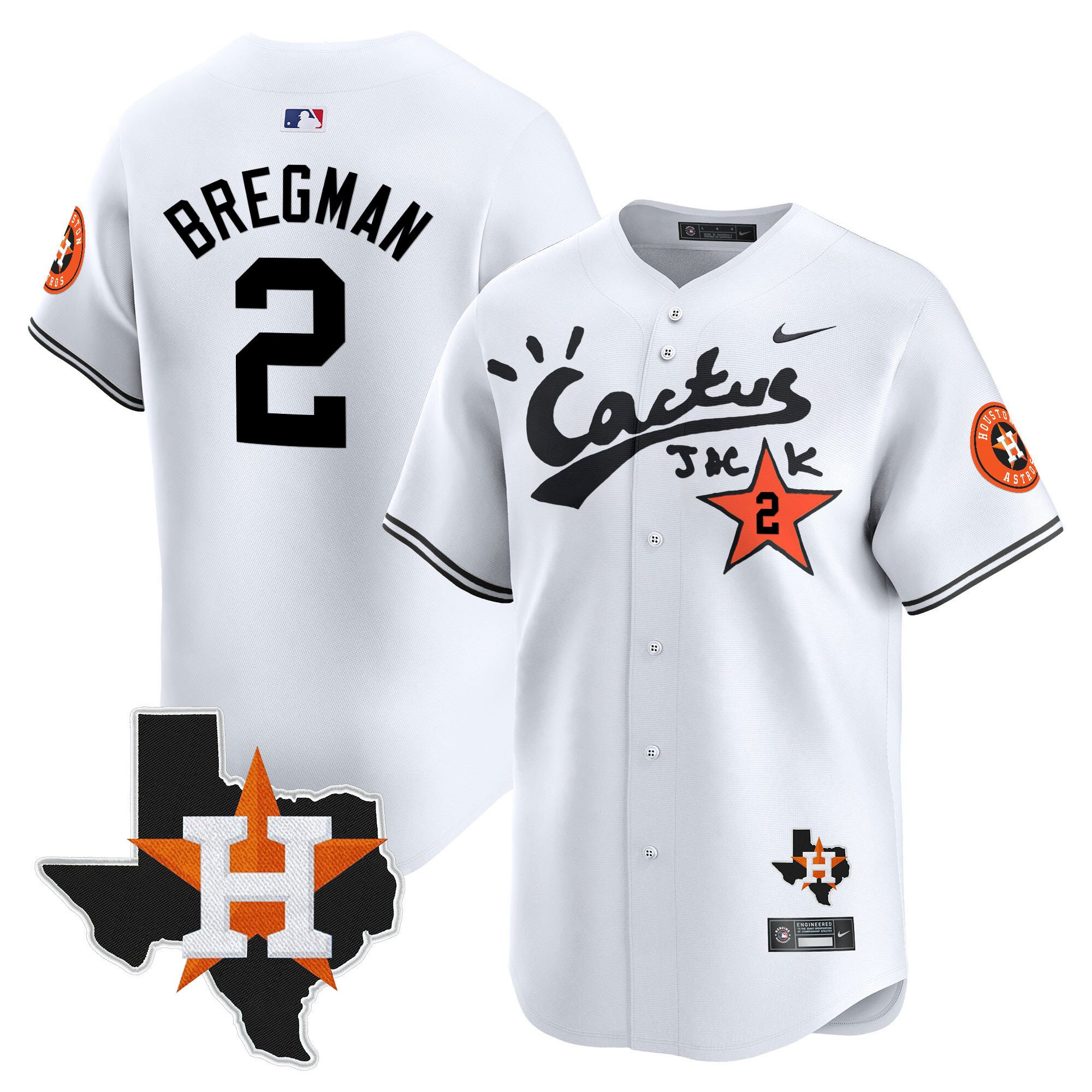 Alex Bregman 2 Houston Astros Cactus Jack Houston Patch Limited Jersey - Men, White 