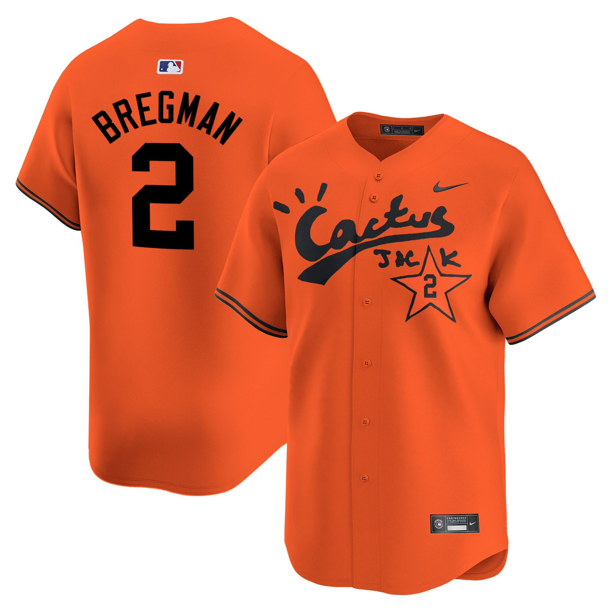 Alex Bregman 2 Houston Astros Cactus Jack Men Jersey - Orange