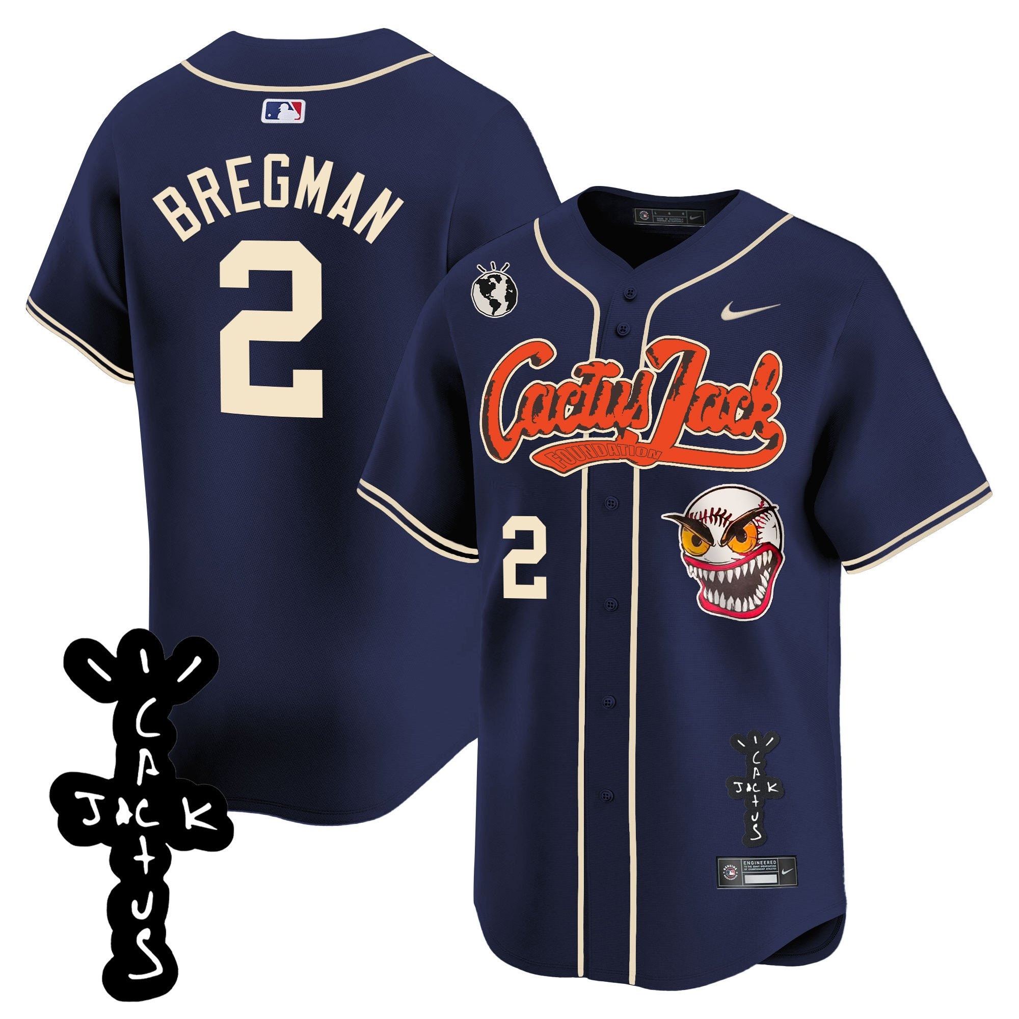 Alex Bregman 2 Houston Astros Cactus Jack Patch V2 Men Jersey - Navy