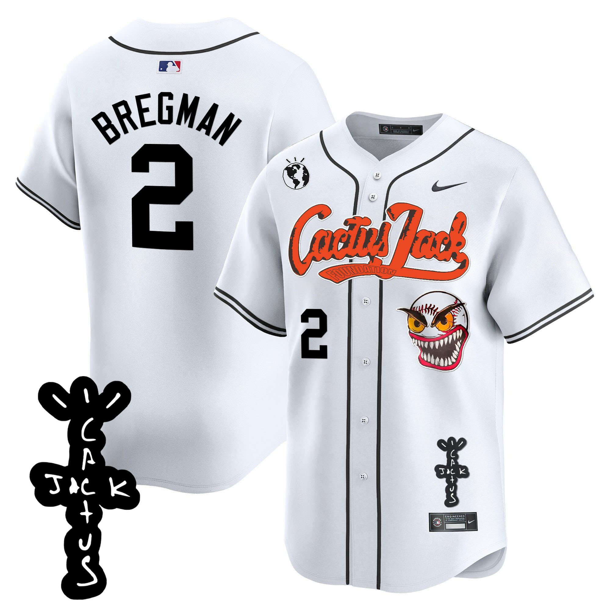 Alex Bregman 2 Houston Astros Cactus Jack Patch V2 Men Jersey - White