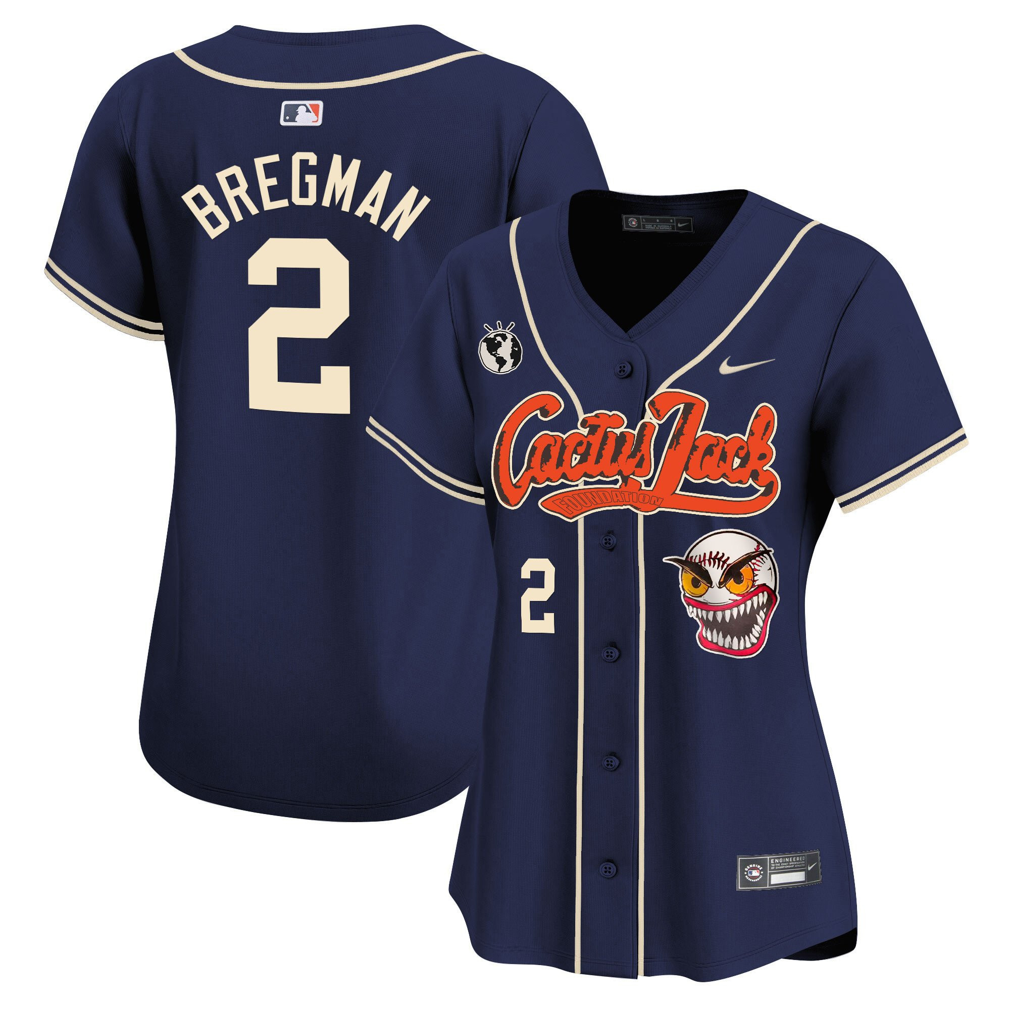 Alex Bregman 2 Houston Astros Cactus Jack Patch Women Jersey - Navy