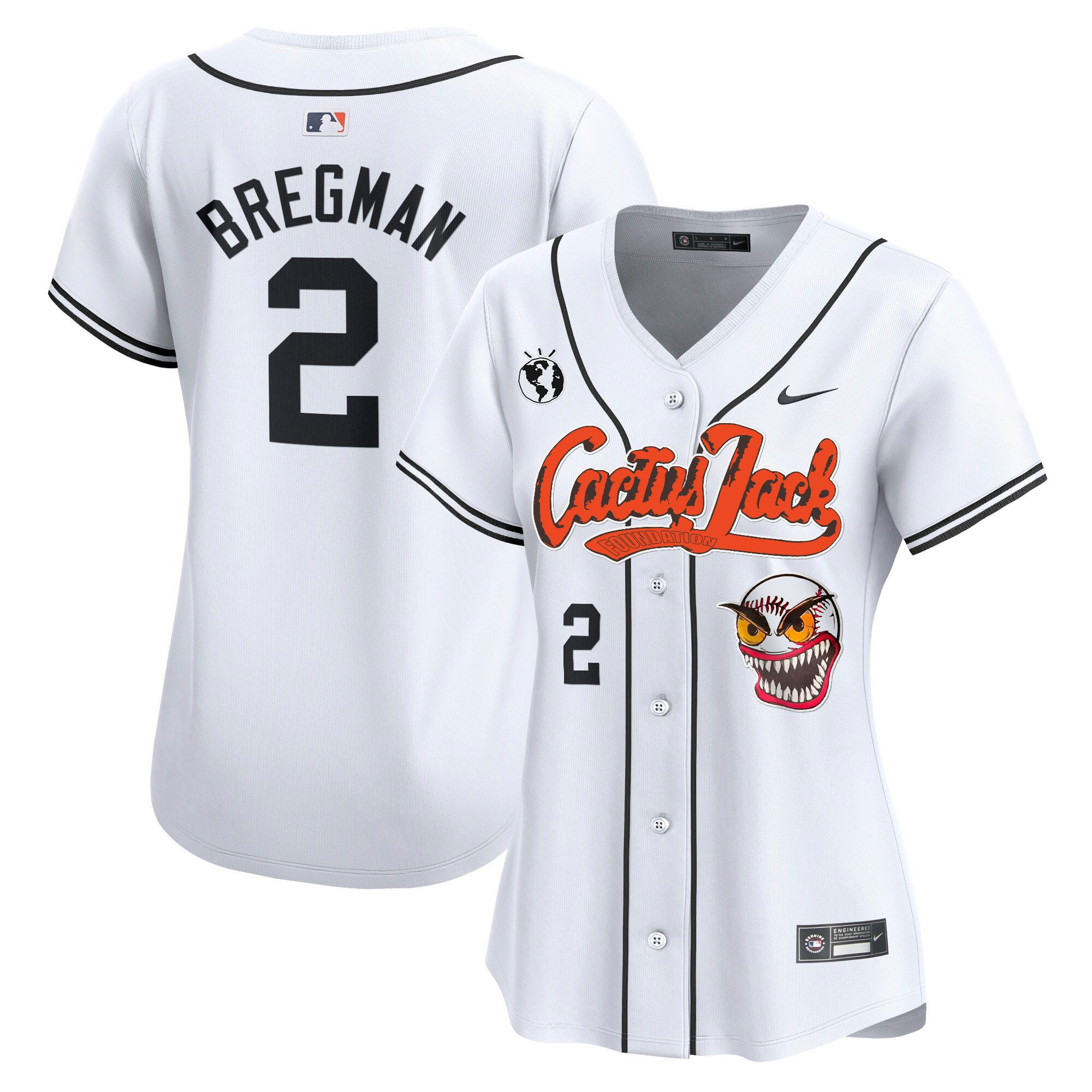 Alex Bregman 2 Houston Astros Cactus Jack Patch Women Jersey - White