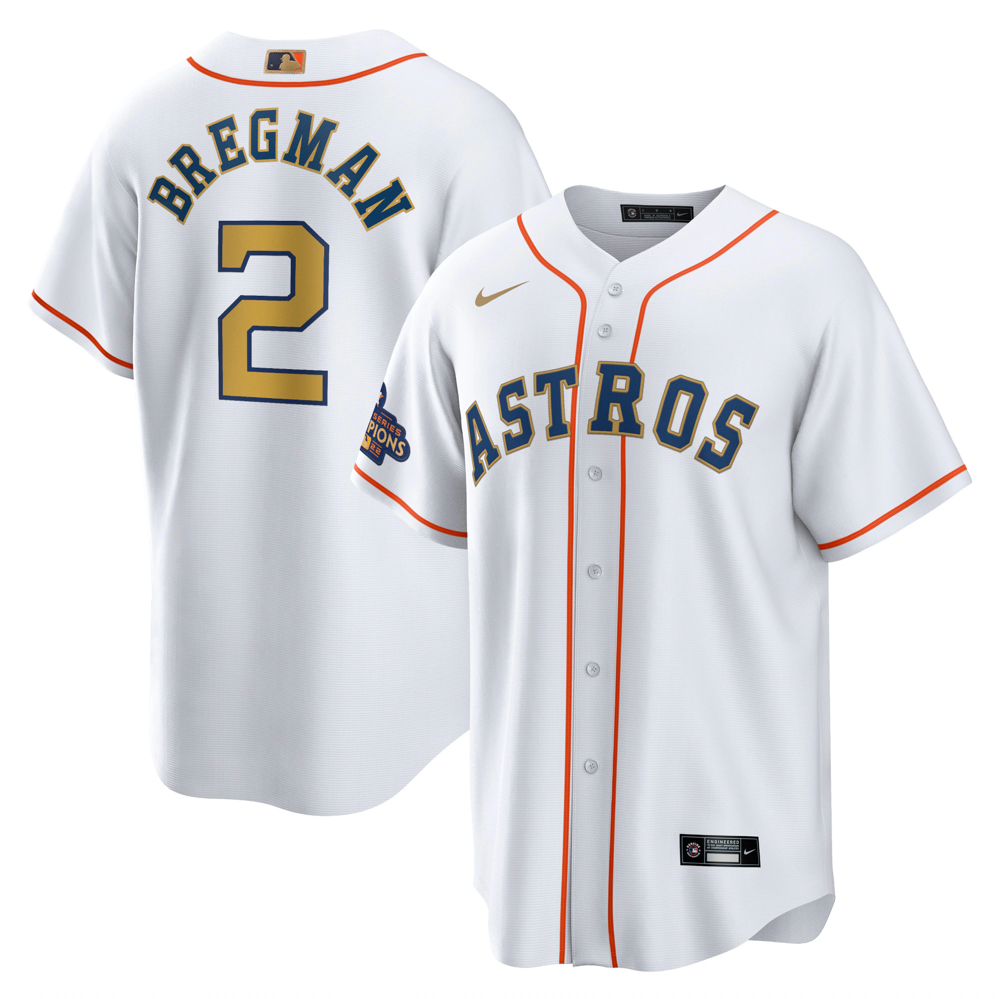Alex Bregman Houston Astros 2023 Gold Collection Replica Player Jersey - White/gold