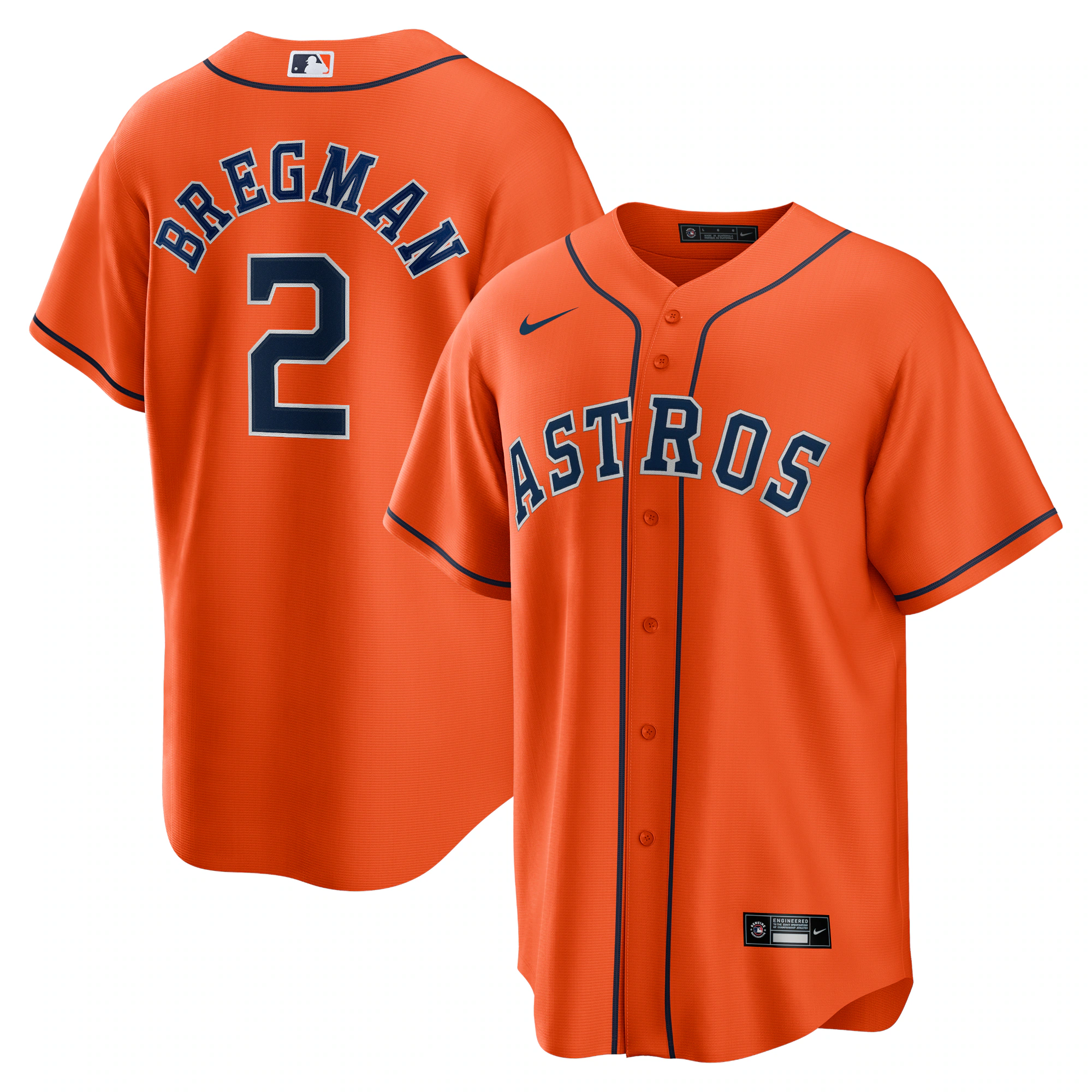 Alternative view of Alex Bregman Houston Astros Alternate Replica Player Name Jersey – Orange