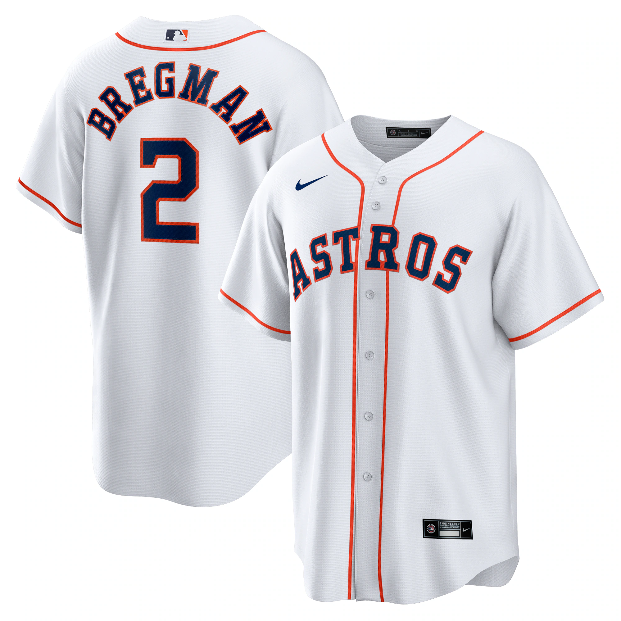 Alternative view of Alex Bregman Houston Astros Home Replica Player Name Jersey – White