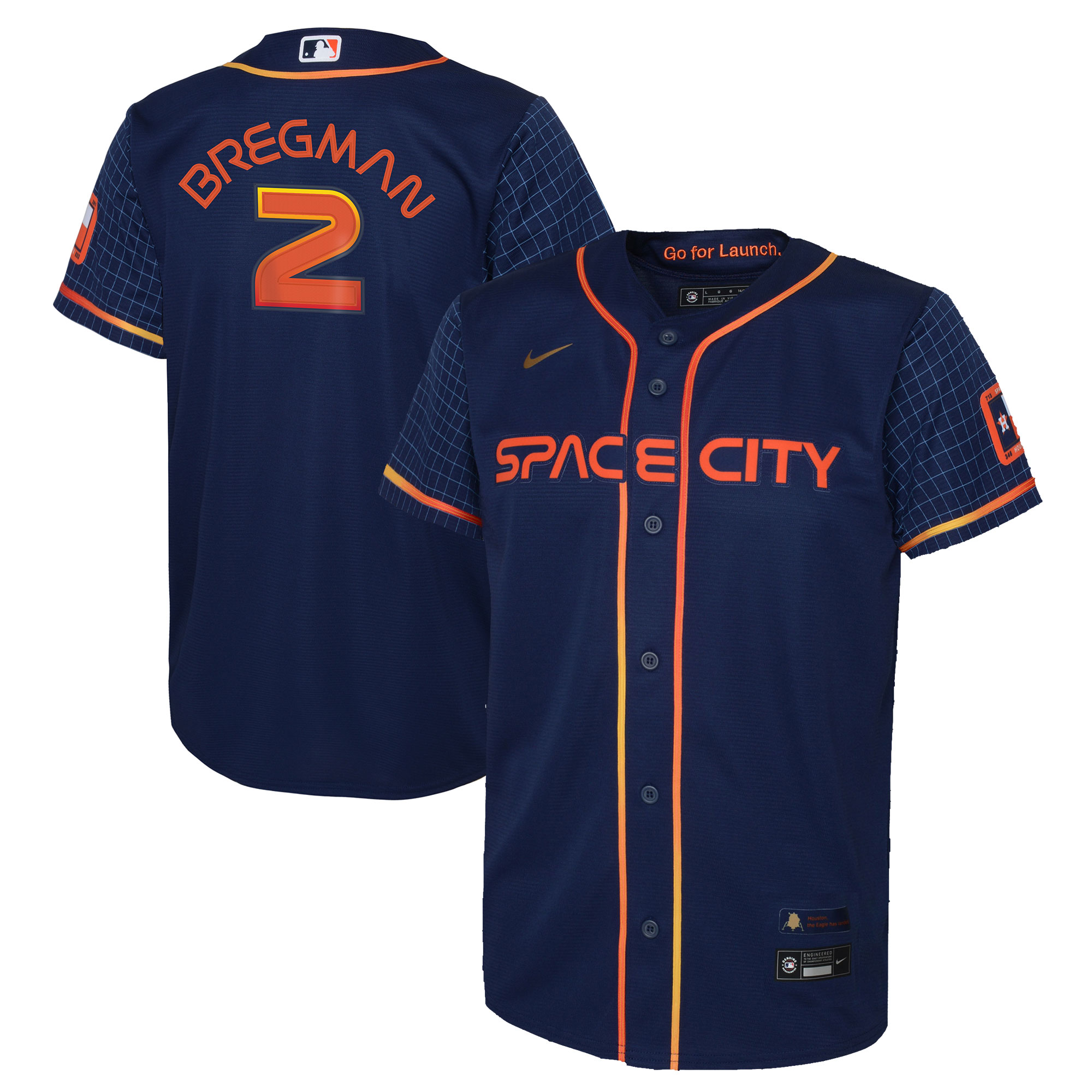 Alternative view of Alex Bregman Houston Astros Youth 2022 City Connect Replica Player Jersey - Navy