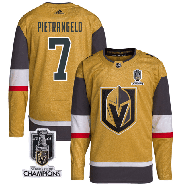 Alex Pietrangelo 7 Vegas Golden Knights 2023 Stanley Cup Champions Patch Breakaway Home Jersey - Gold - JS907 