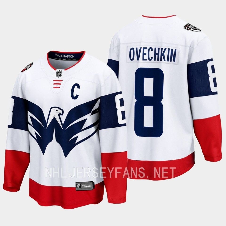 Alternative view of Alexander Ovechkin 8 Washington Capitals 2023 Jersey Stadium White Primegreen - JS348 