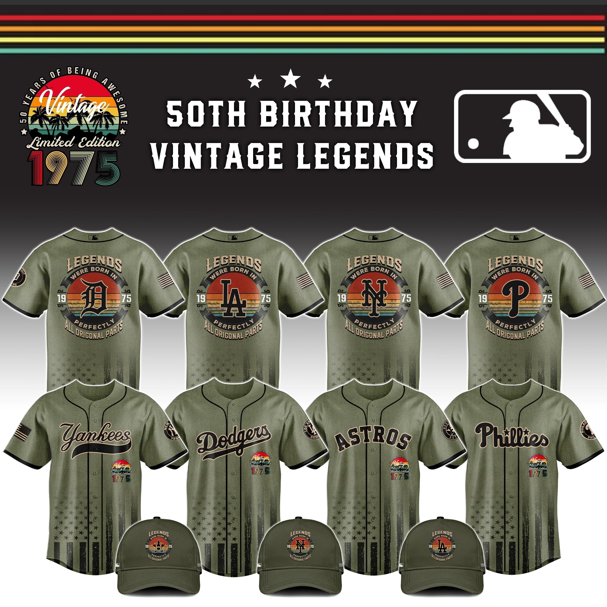 All Team Mlb X 50th Birthday Vintage Legends Mashup Usa Design Baseball Jersey