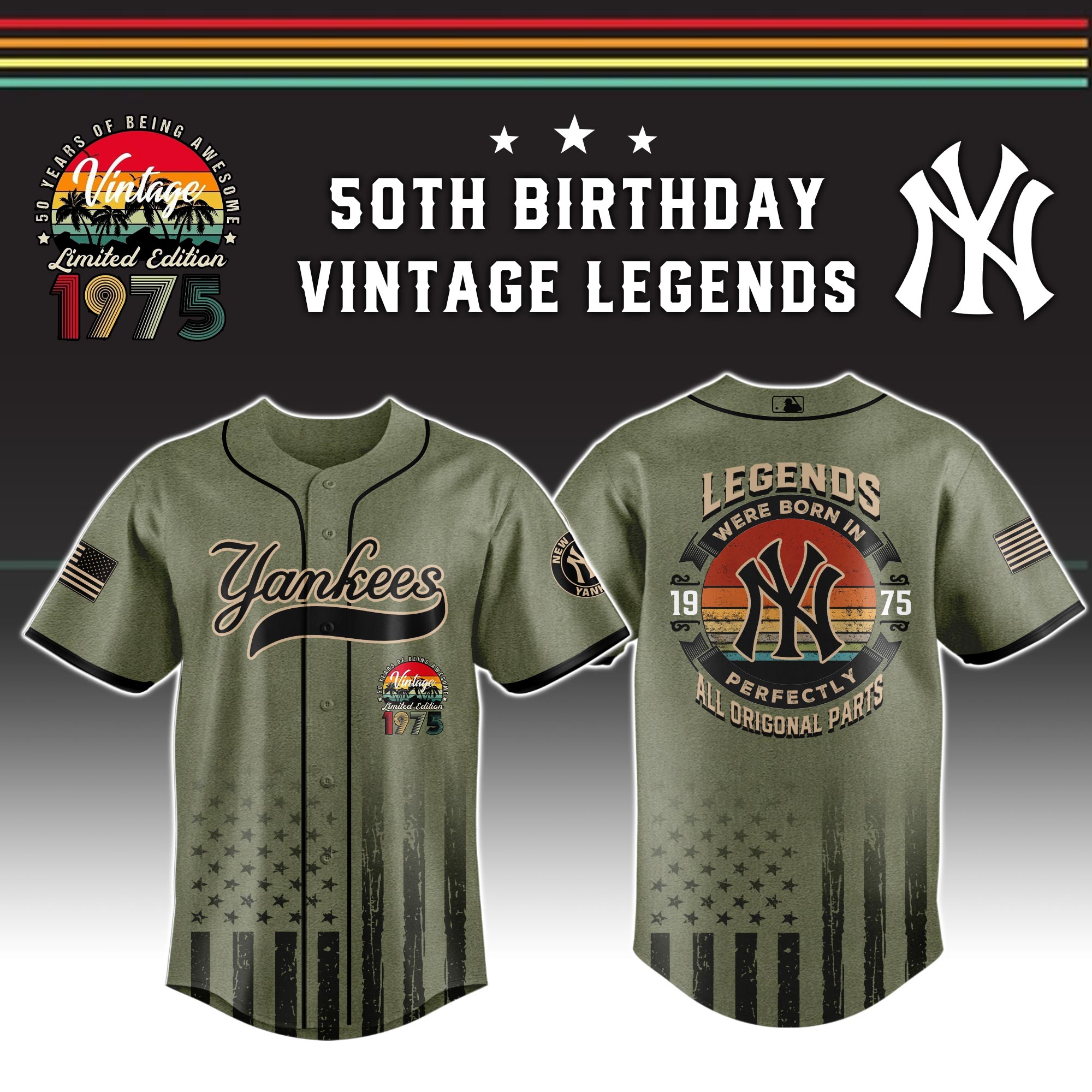 Alternative view of All Team Mlb X 50th Birthday Vintage Legends Mashup Usa Design Baseball Jersey
