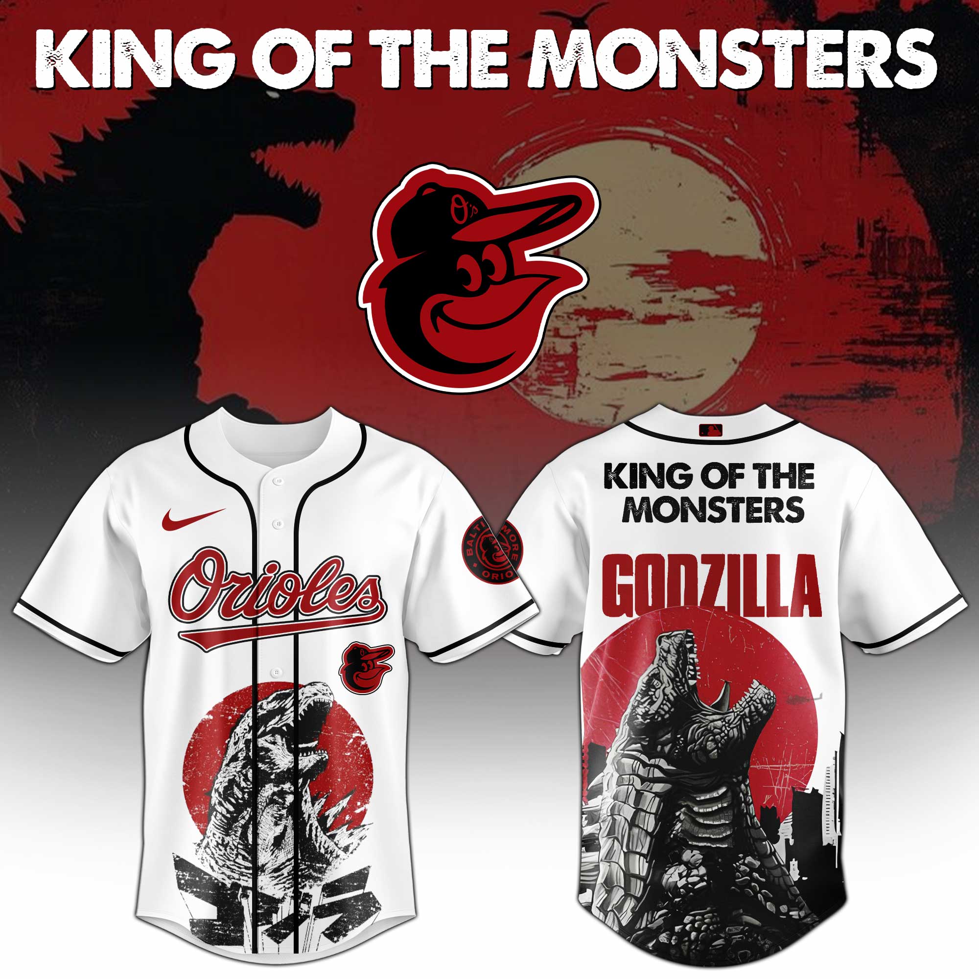 Alternative view of All Team Mlb X Godzilla King Of The Monsters Baseball Jersey