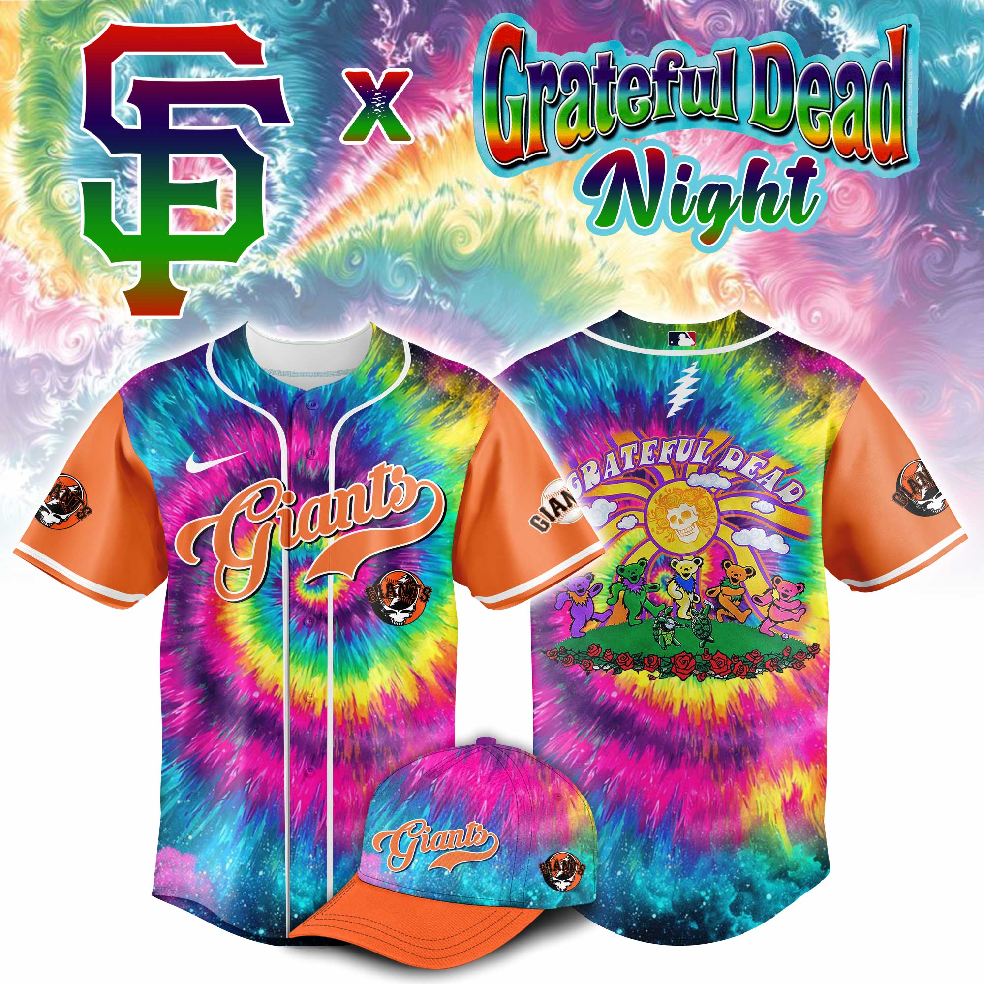 Alternative view of All Team Mlb X Grateful Dead Psychedelic Baseball Jersey
