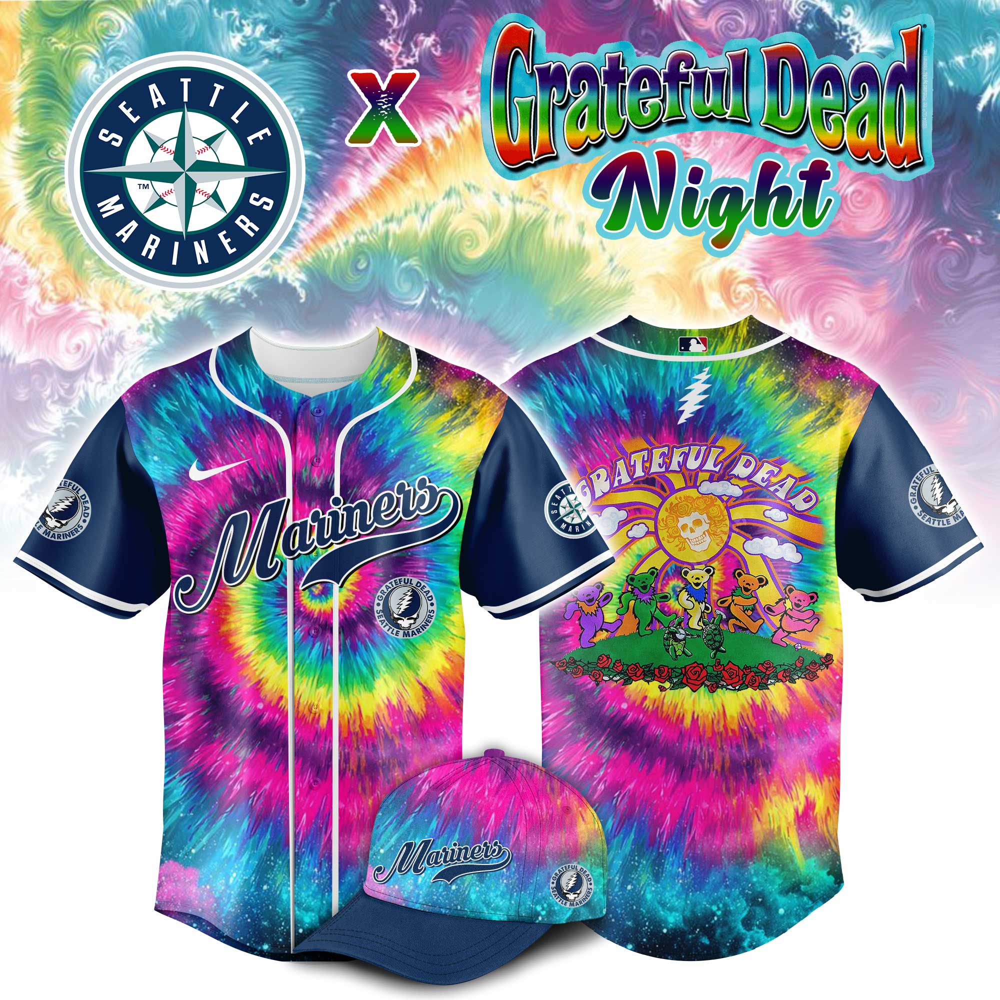 All Team Mlb X Grateful Dead Psychedelic Baseball Jersey