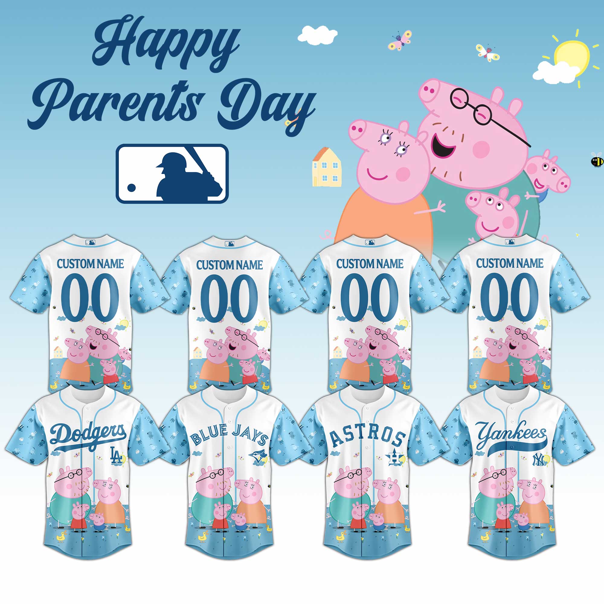 All Team Mlb X Happy Parents Day Peppa Pig Baseball Jersey