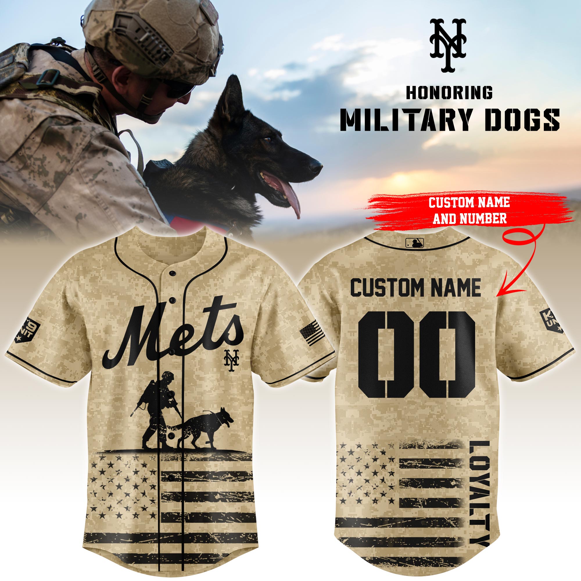 Alternative view of All Team Mlb X Honoring Military Dogs Baseball Jersey Custom Name And Number