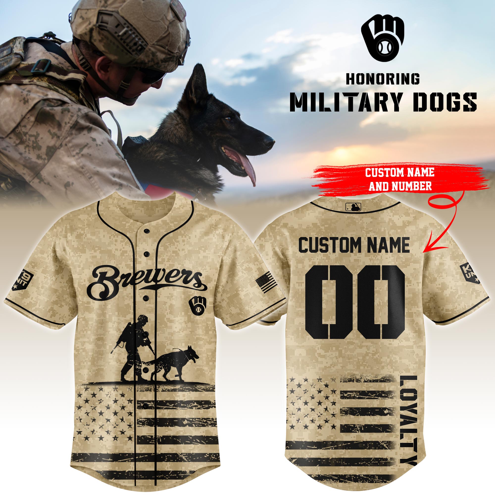 All Team Mlb X Honoring Military Dogs Baseball Jersey Custom Name And Number