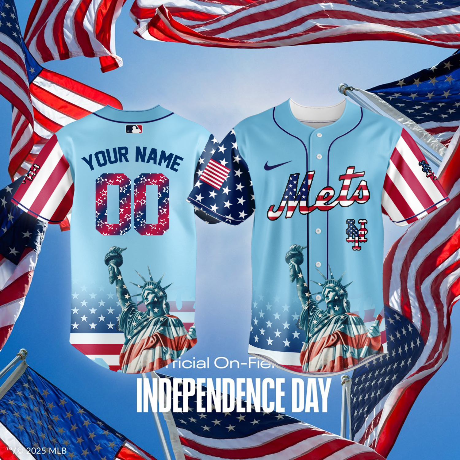 Alternative view of All Team Mlb X Independence Day Baseball Jersey Custom Name And Number