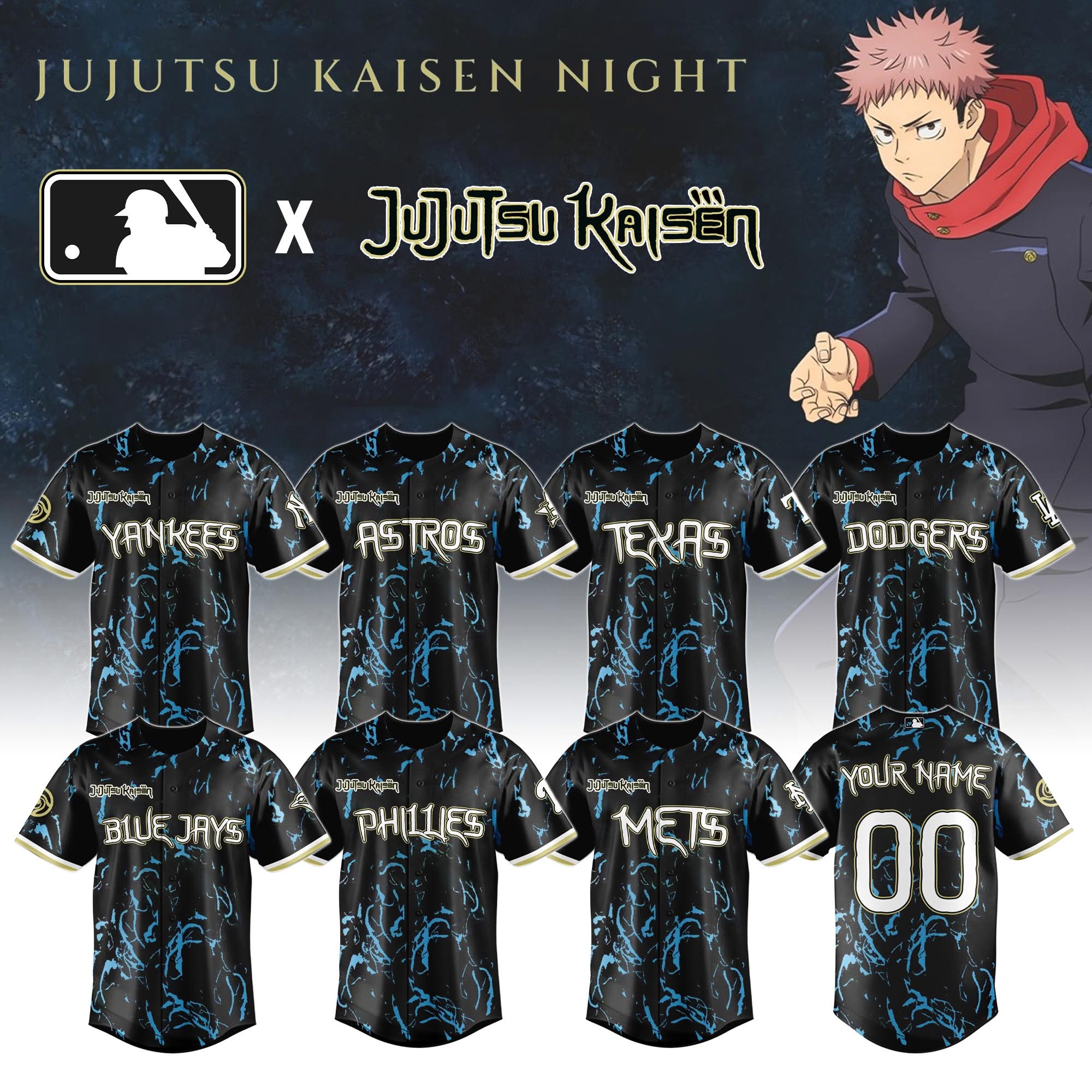 All Team Mlb X Jujutsu Kaisen Night Baseball Jersey Limited Edition Custom Name And Number