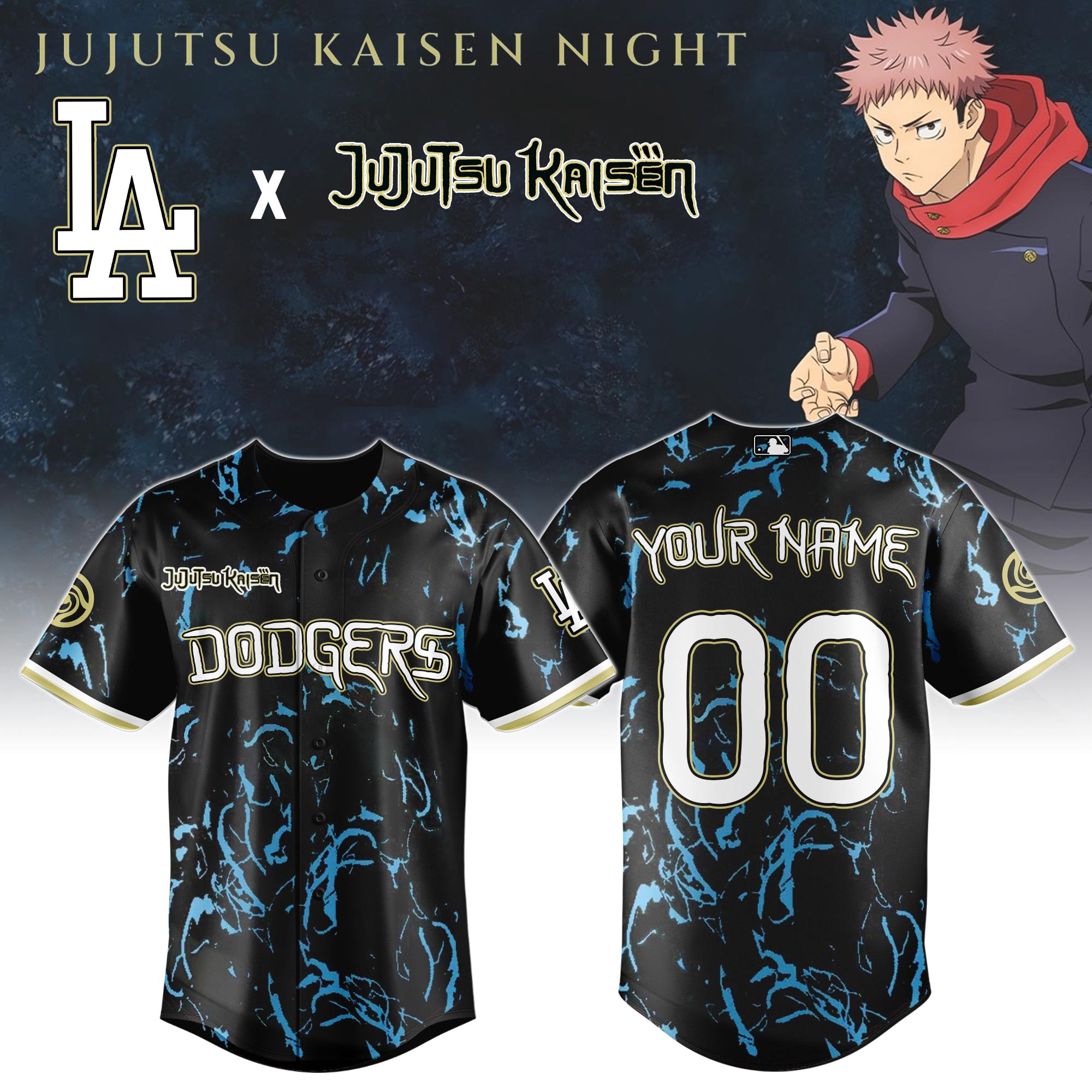 Alternative view of All Team Mlb X Jujutsu Kaisen Night Baseball Jersey Limited Edition Custom Name And Number