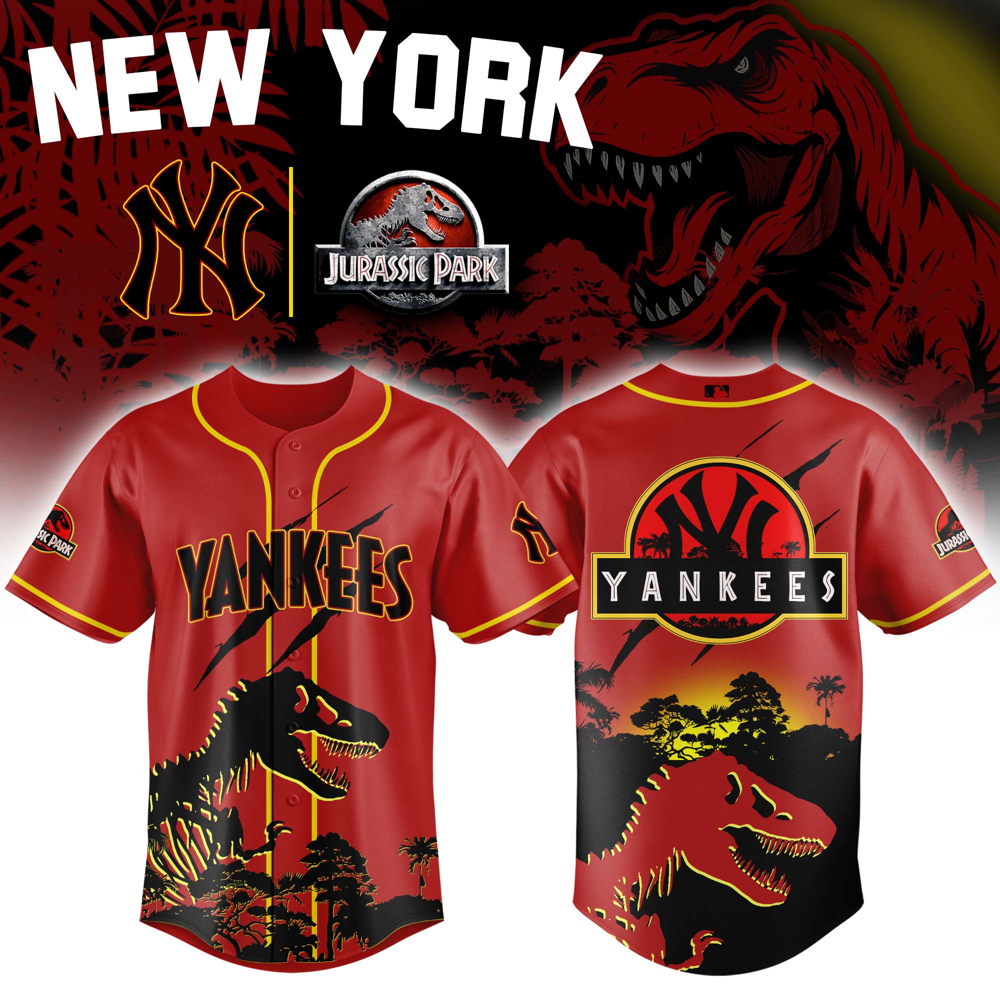 Alternative view of All Team Mlb X Jurassic World Prehistoric Fury Baseball Jersey